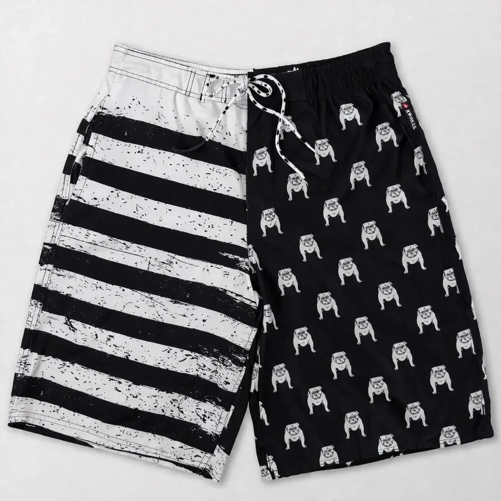 Airwalk Board Shorts Mens S Black White Bulldog Surf Swim Elastic Waist